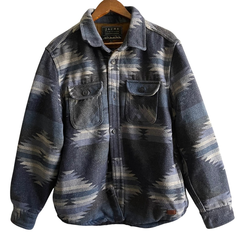 Jachs New York Shirt Jacket Mens S Blue Aztec Southwestern Flannel Shacket Cabin